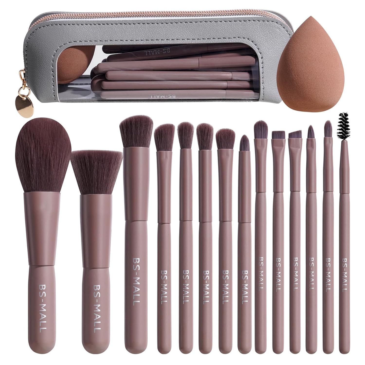 Travel Makeup Brush Set BS-MALL14 PCS Professional Makeup Brushes with Case & Sponge for Foundation, Concealer, Powder, Blush & Eyeshadow, Soft Synthetic Brush Kit for Women, Beginners & Travelers Quick Pick Grocers